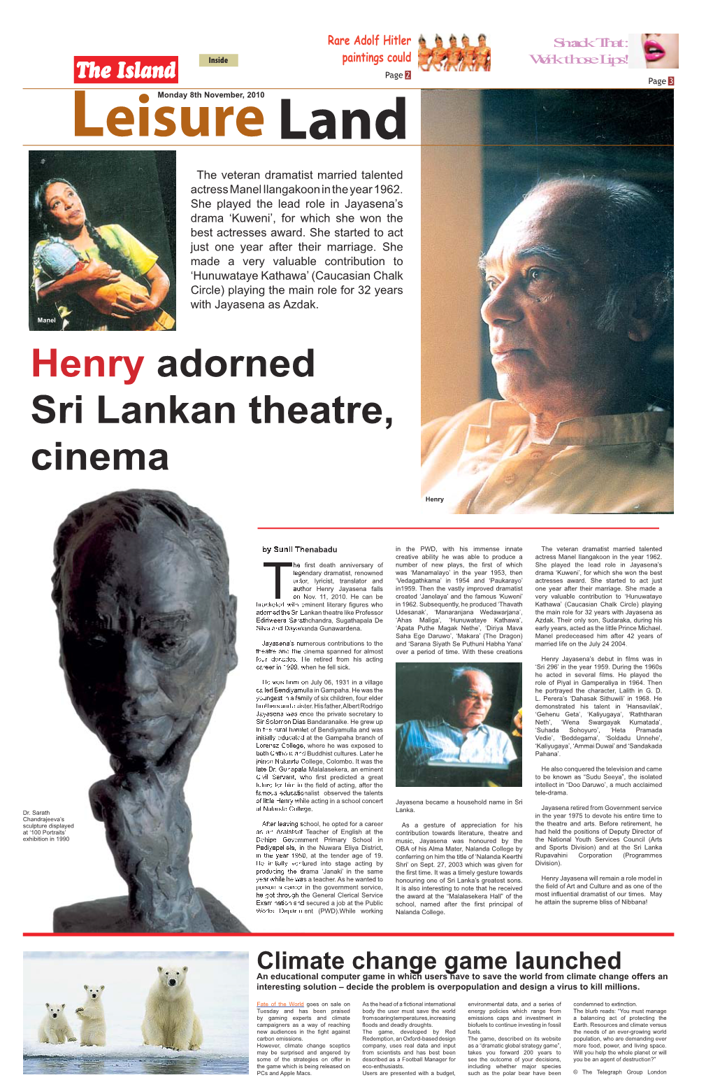 Henry Adorned Sri Lankan Theatre, Cinema