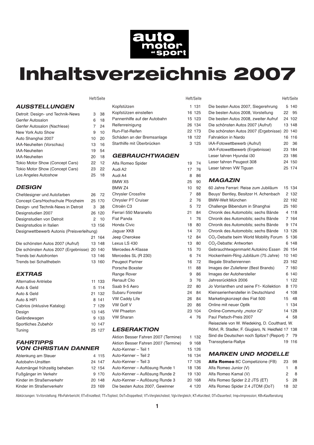 Inhaltsverzeichnis 2007