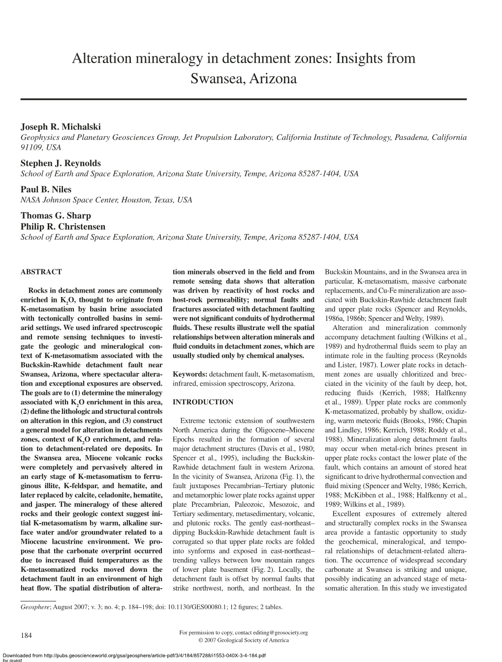 Alteration Mineralogy in Detachment Zones: Insights from Swansea, Arizona