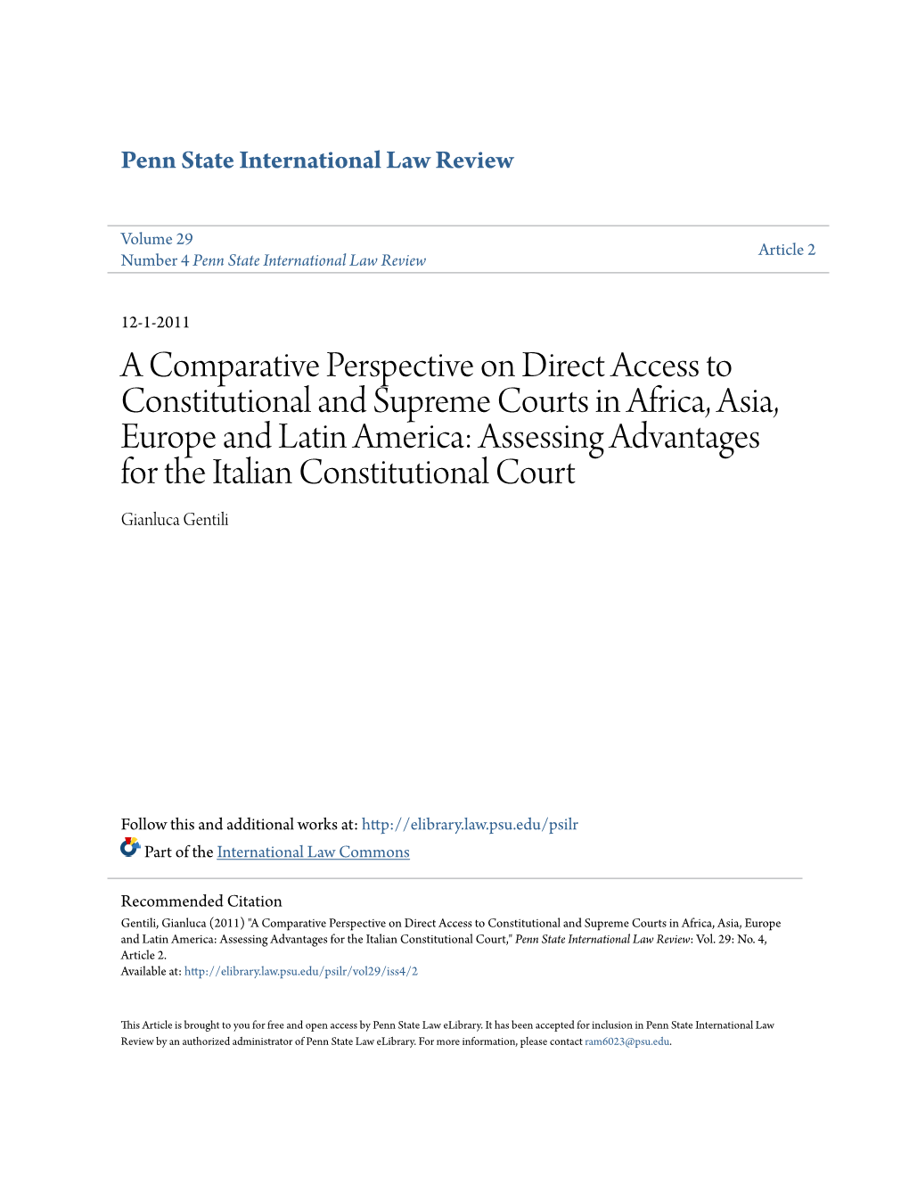 A Comparative Perspective on Direct Access to Constitutional And