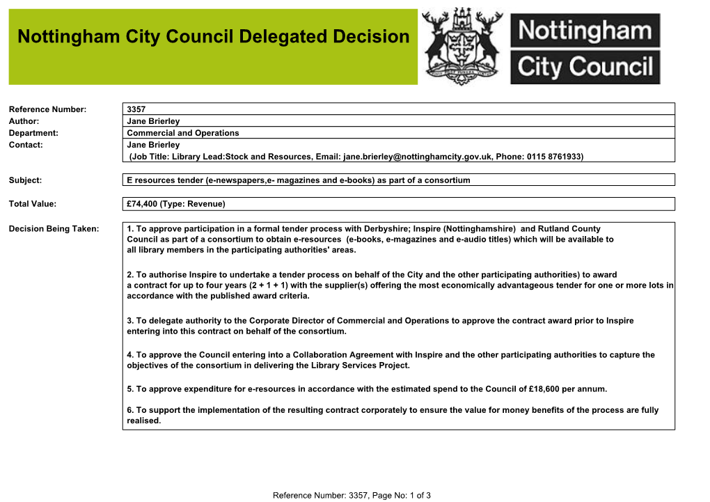 Nottingham City Council Delegated Decision