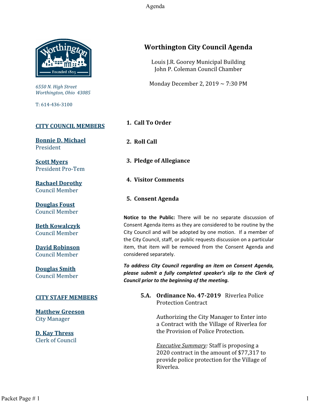 Worthington City Council Agenda