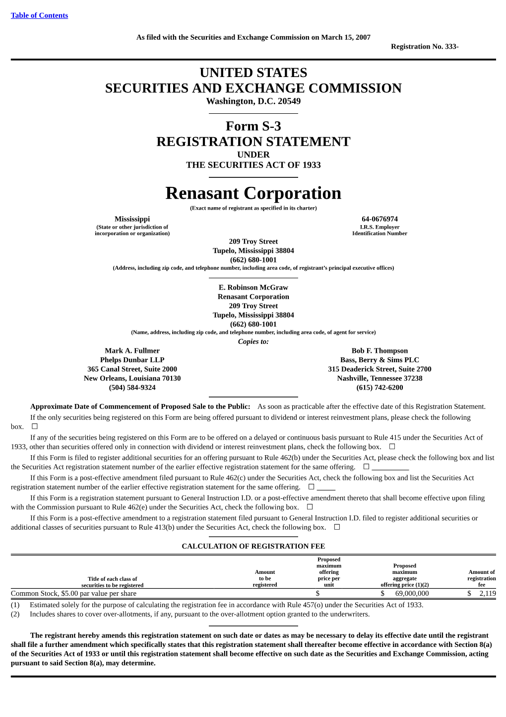 UNITED STATES SECURITIES and EXCHANGE COMMISSION Washington, D.C