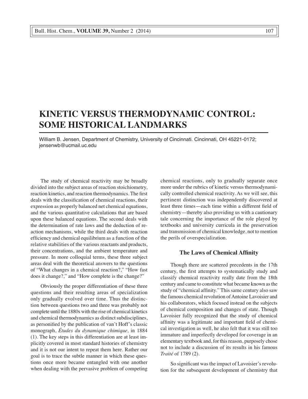 Kinetic Versus Thermodynamic Control: Some Historical Landmarks