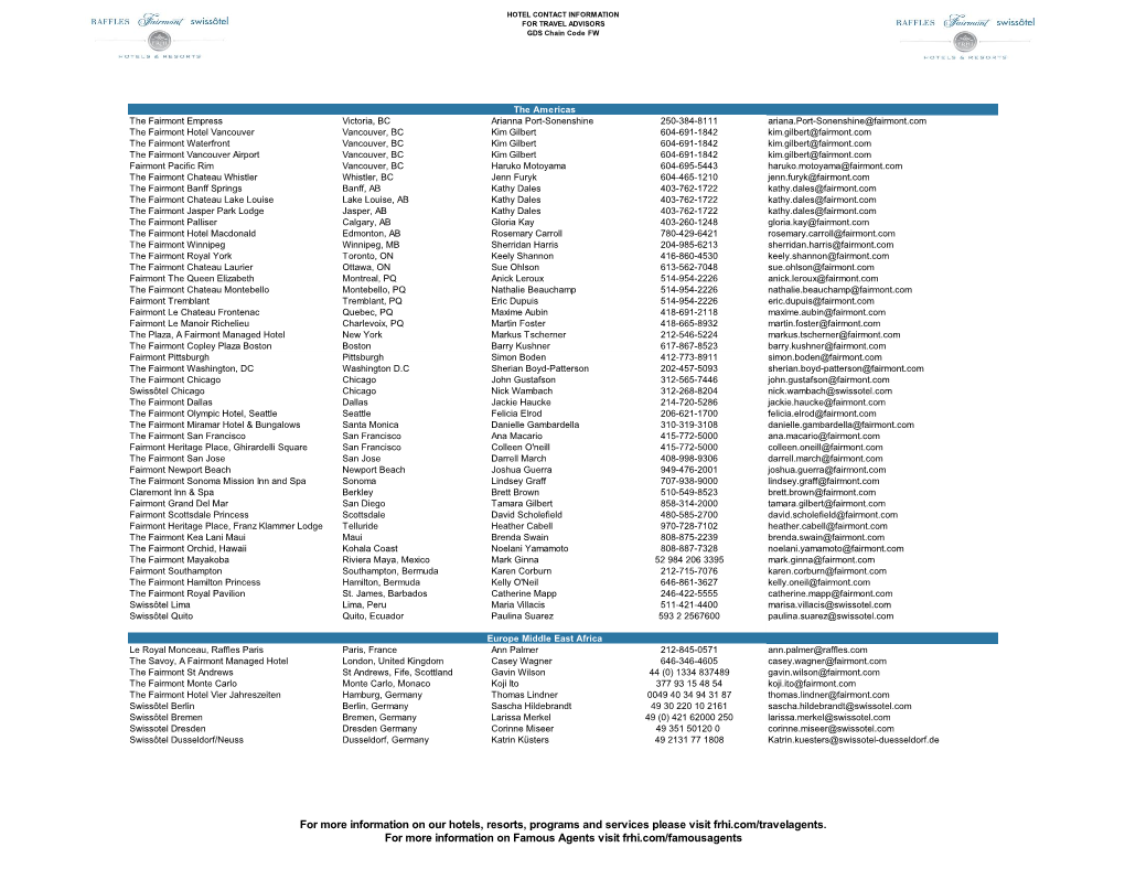 FRHI Hotel Contact Sheet
