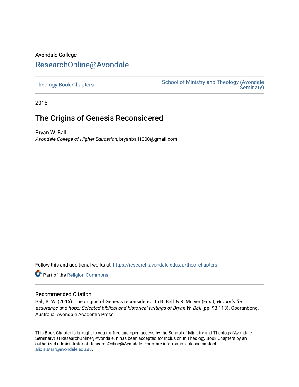 The Origins of Genesis Reconsidered