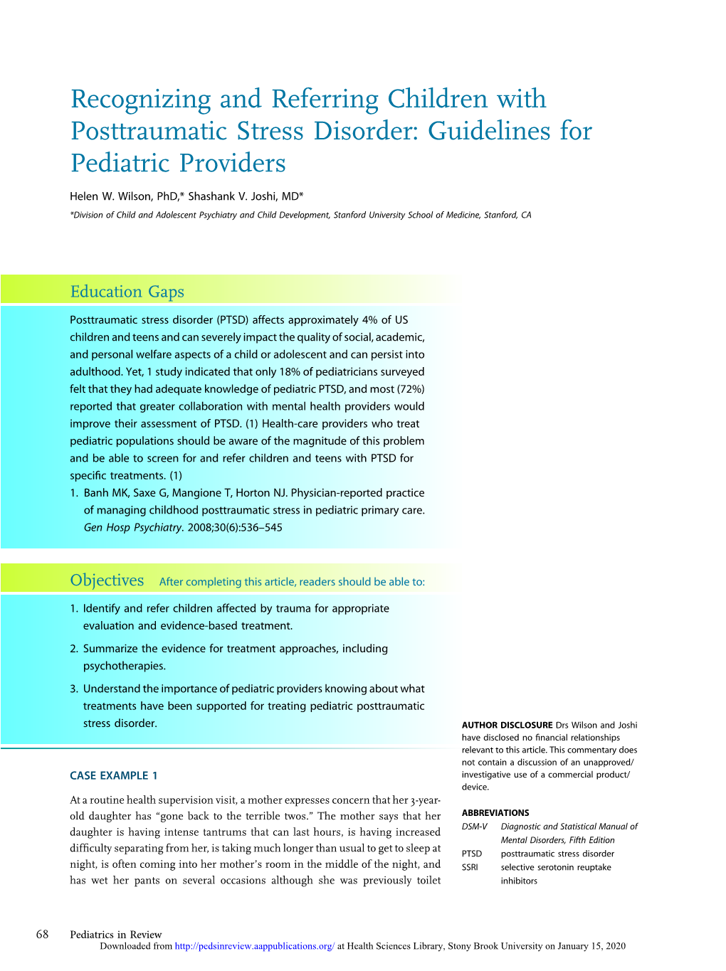 Recognizing and Referring Children with Posttraumatic Stress Disorder: Guidelines for Pediatric Providers
