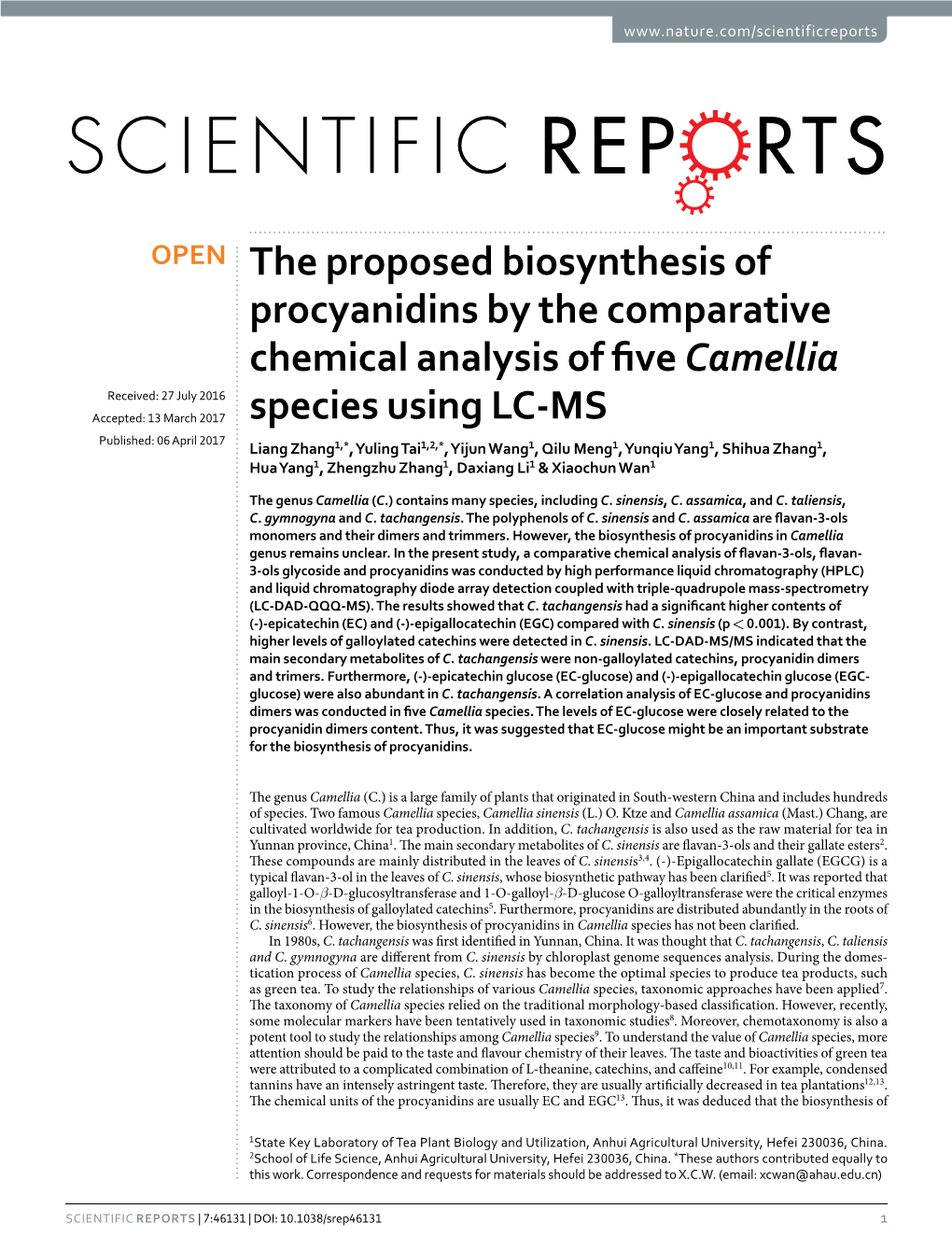 The Proposed Biosynthesis of Procyanidins by the Comparative