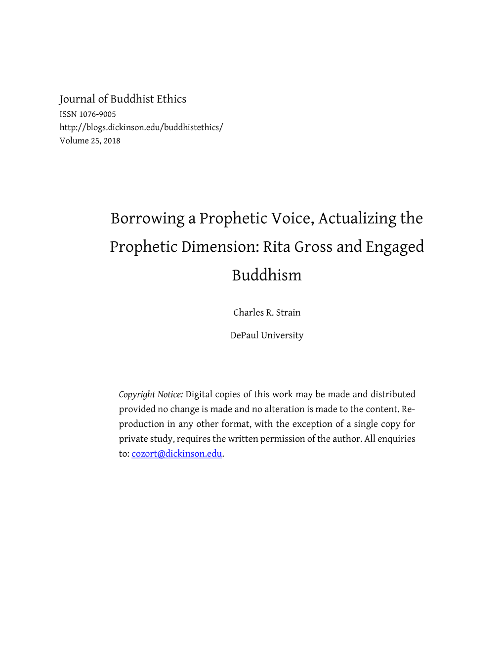 Borrowing a Prophetic Voice, Actualizing the Prophetic Dimension: Rita Gross and Engaged Buddhism