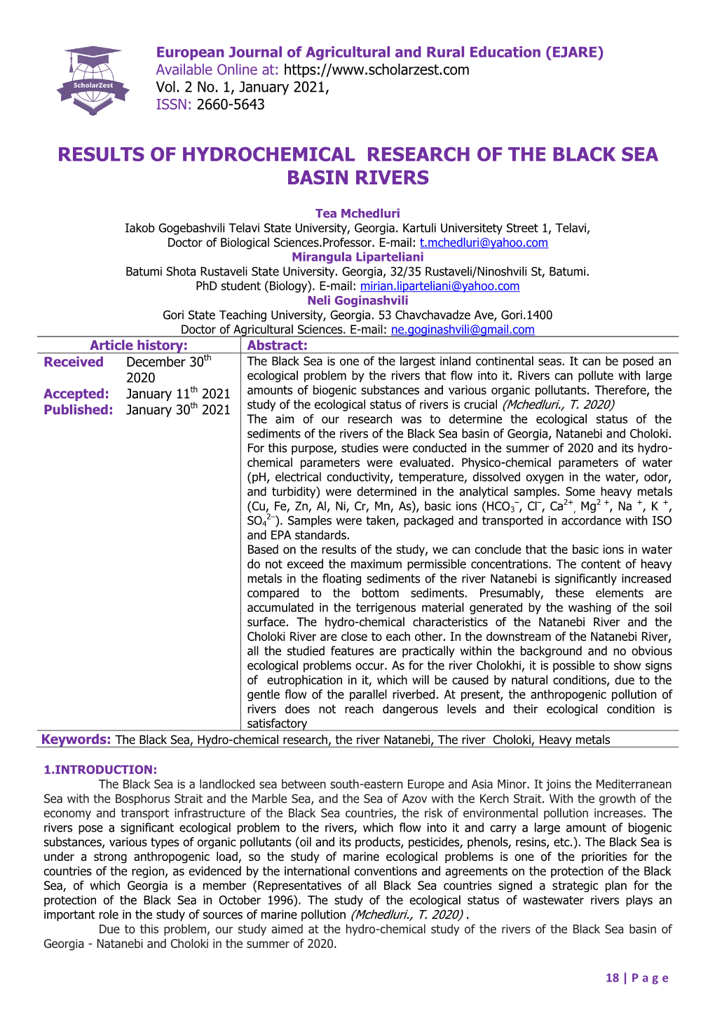 Results of Hydrochemical Research of the Black Sea Basin Rivers