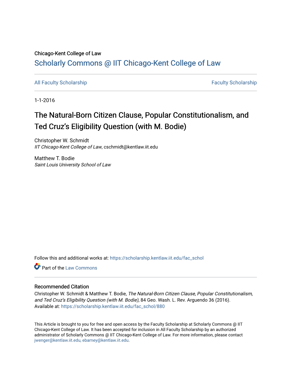 The Natural-Born Citizen Clause, Popular Constitutionalism, and Ted Cruz’S Eligibility Question (With M