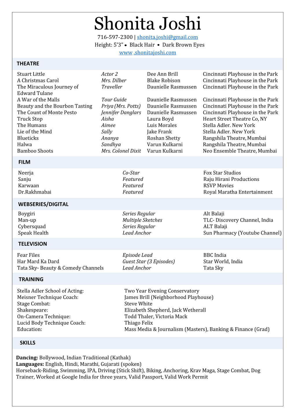 THEATRE Resume