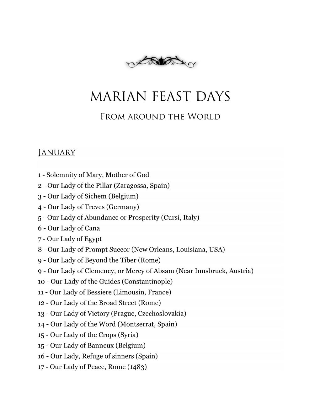 Marian Feast Days