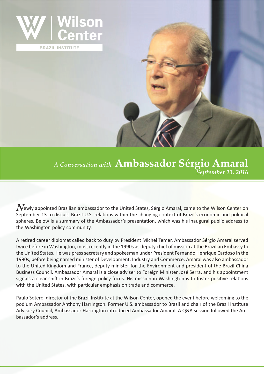 A Conversation with Ambassador Sérgio Amaral September 13, 2016