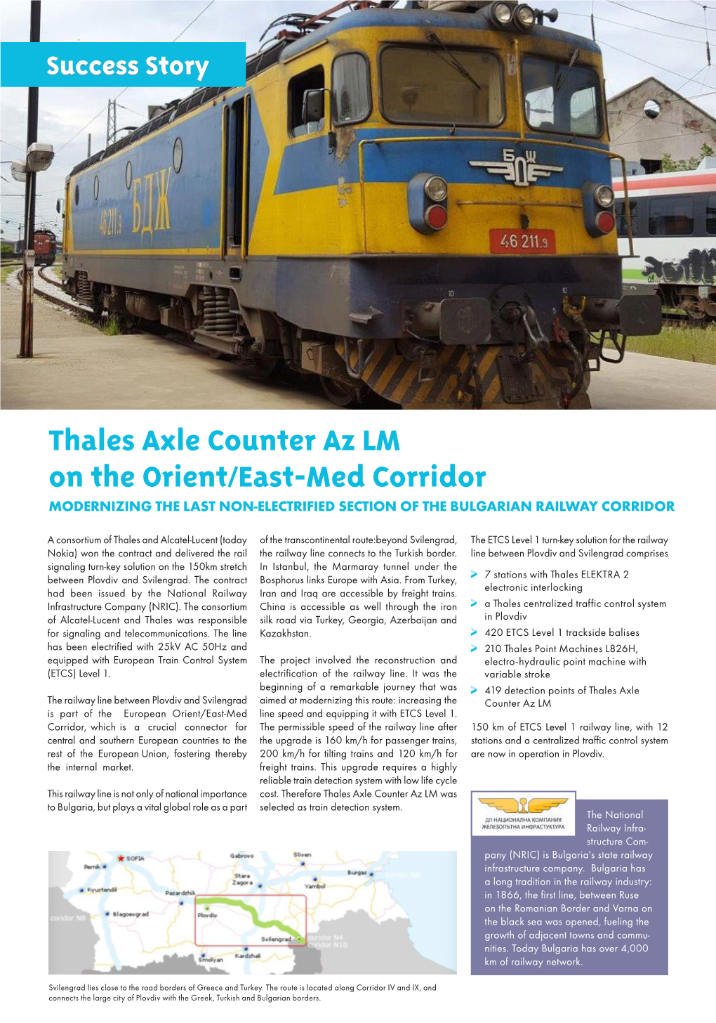 Thales Axle Counter Az LM on the Orient/East-Med Corridor MODERNIZING the LAST NON-ELECTRIFIED SECTION of the BULGARIAN RAILWAY CORRIDOR