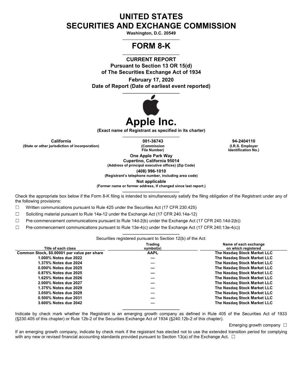 Apple Inc. (Exact Name of Registrant As Specified in Its Charter)