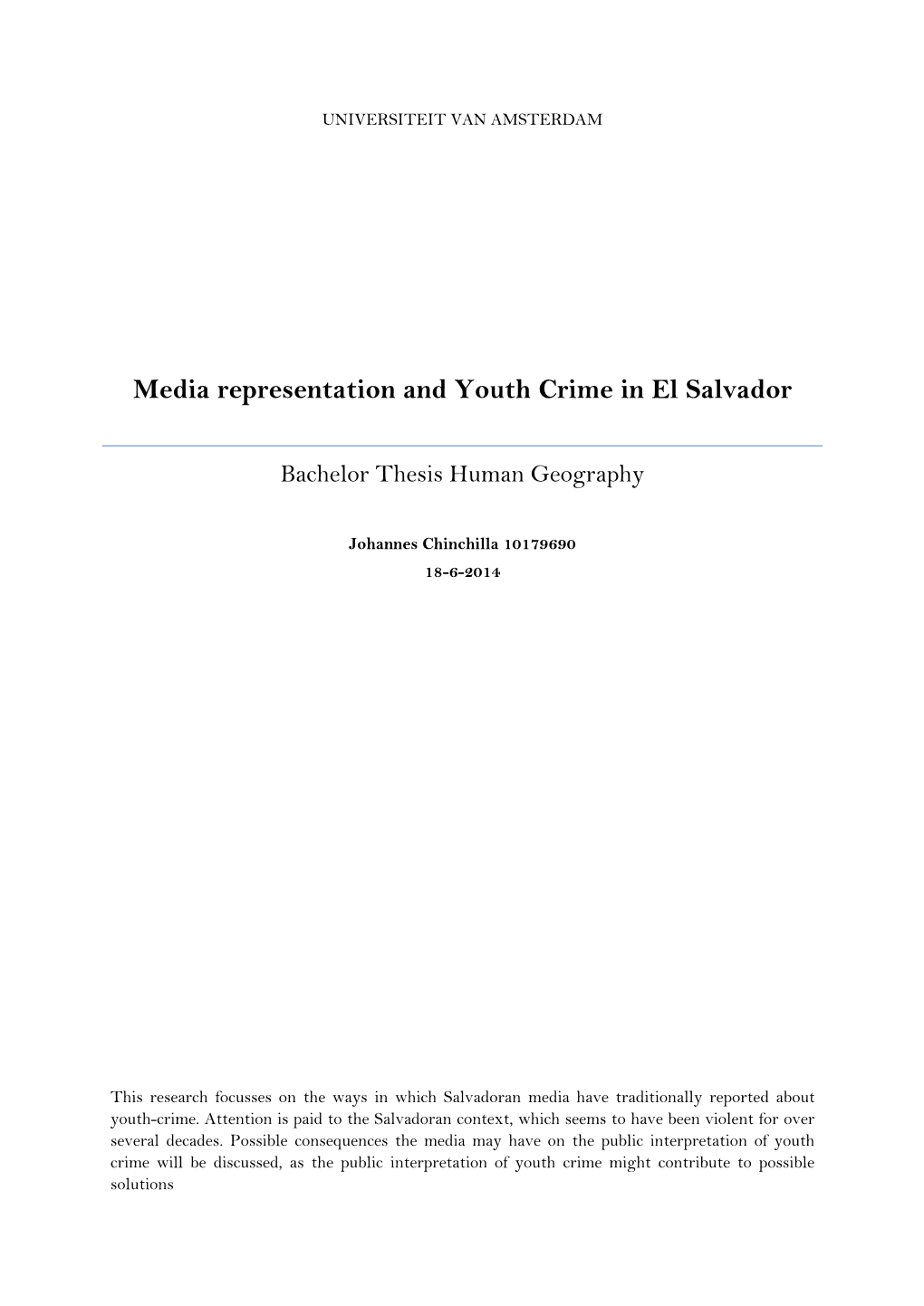 Media Representation and Youth Crime in El Salvador