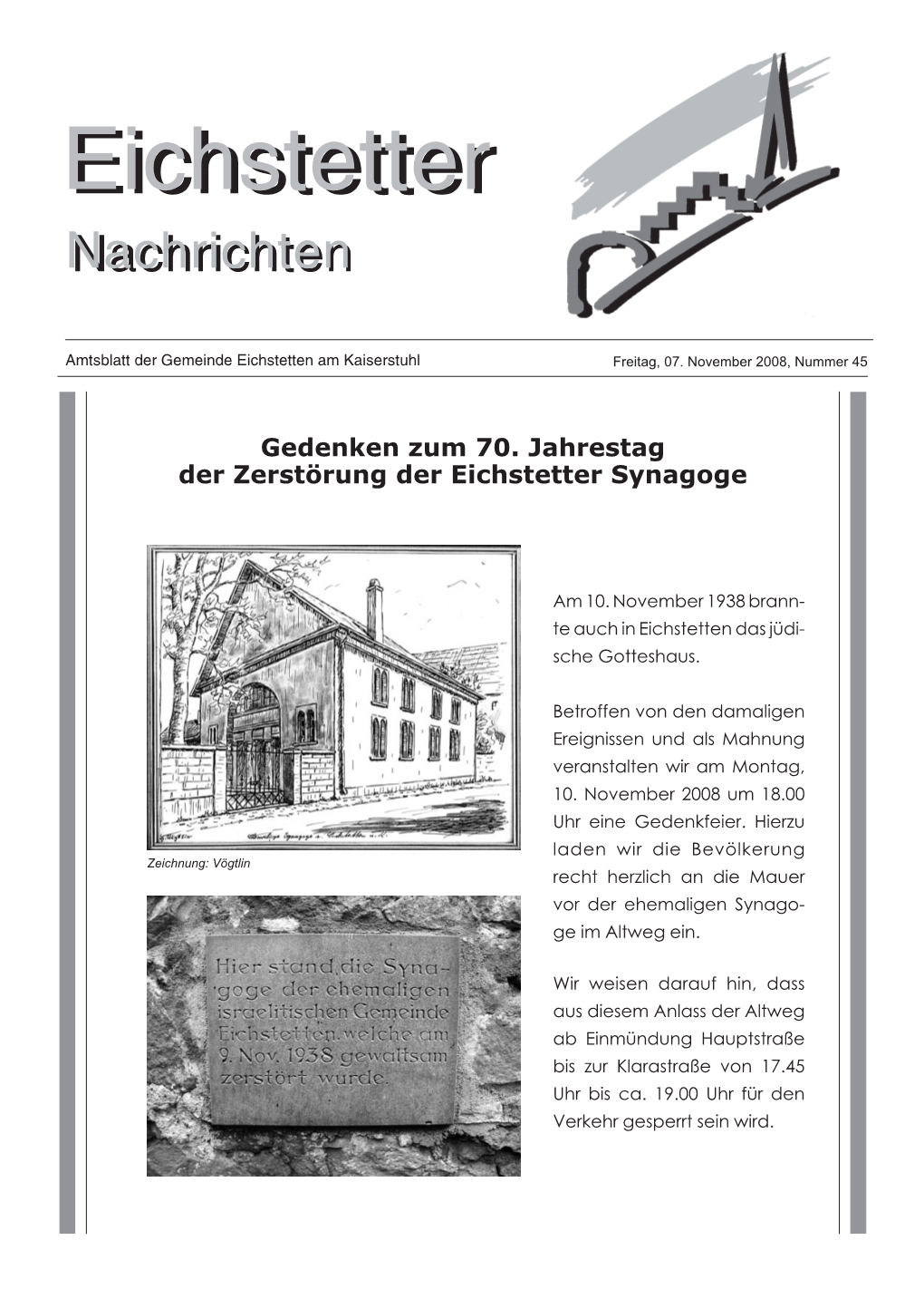 Gedenken Zum 70. Jahrestag Der Zerstörung Der Eichstetter Synagoge