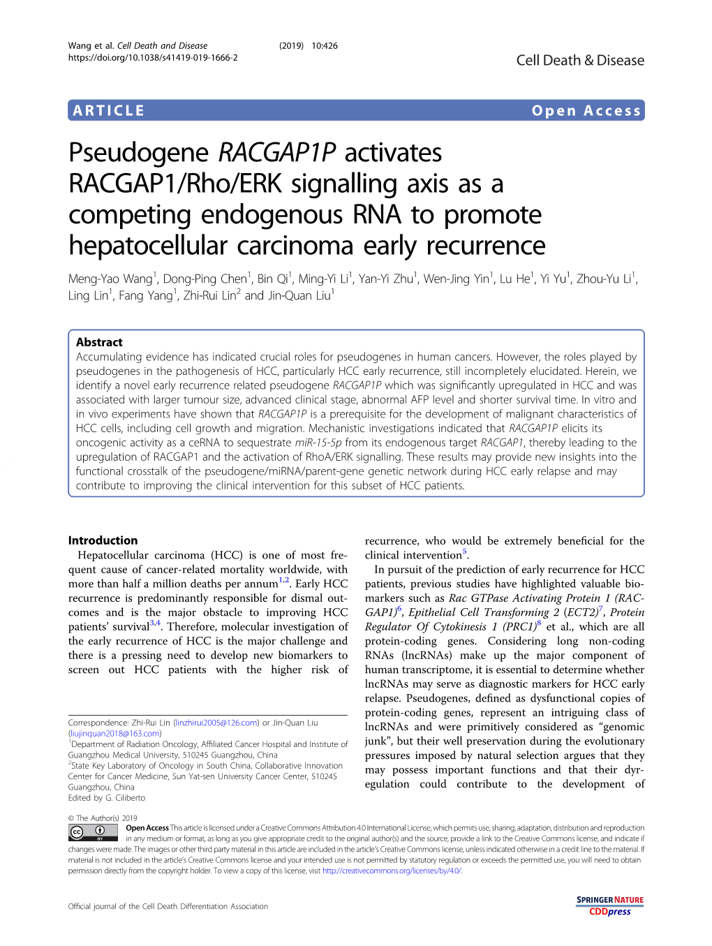 Pseudogene RACGAP1P Activates RACGAP1/Rho/ERK Signalling Axis