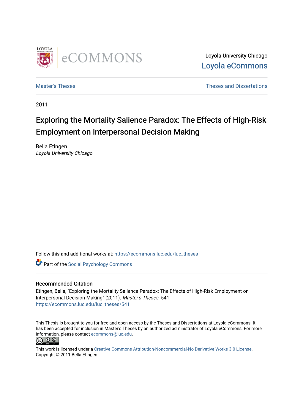 Exploring the Mortality Salience Paradox: the Effects of High-Risk Employment on Interpersonal Decision Making