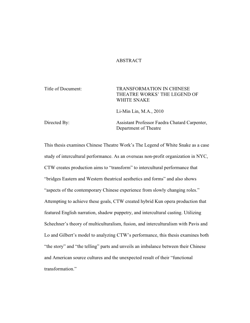 ABSTRACT Title of Document: TRANSFORMATION in CHINESE