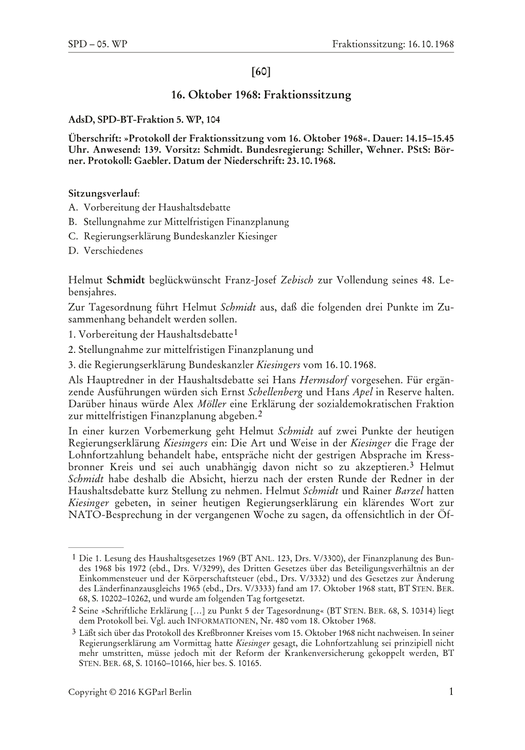 1 [60] 16. Oktober 1968: Fraktionssitzung