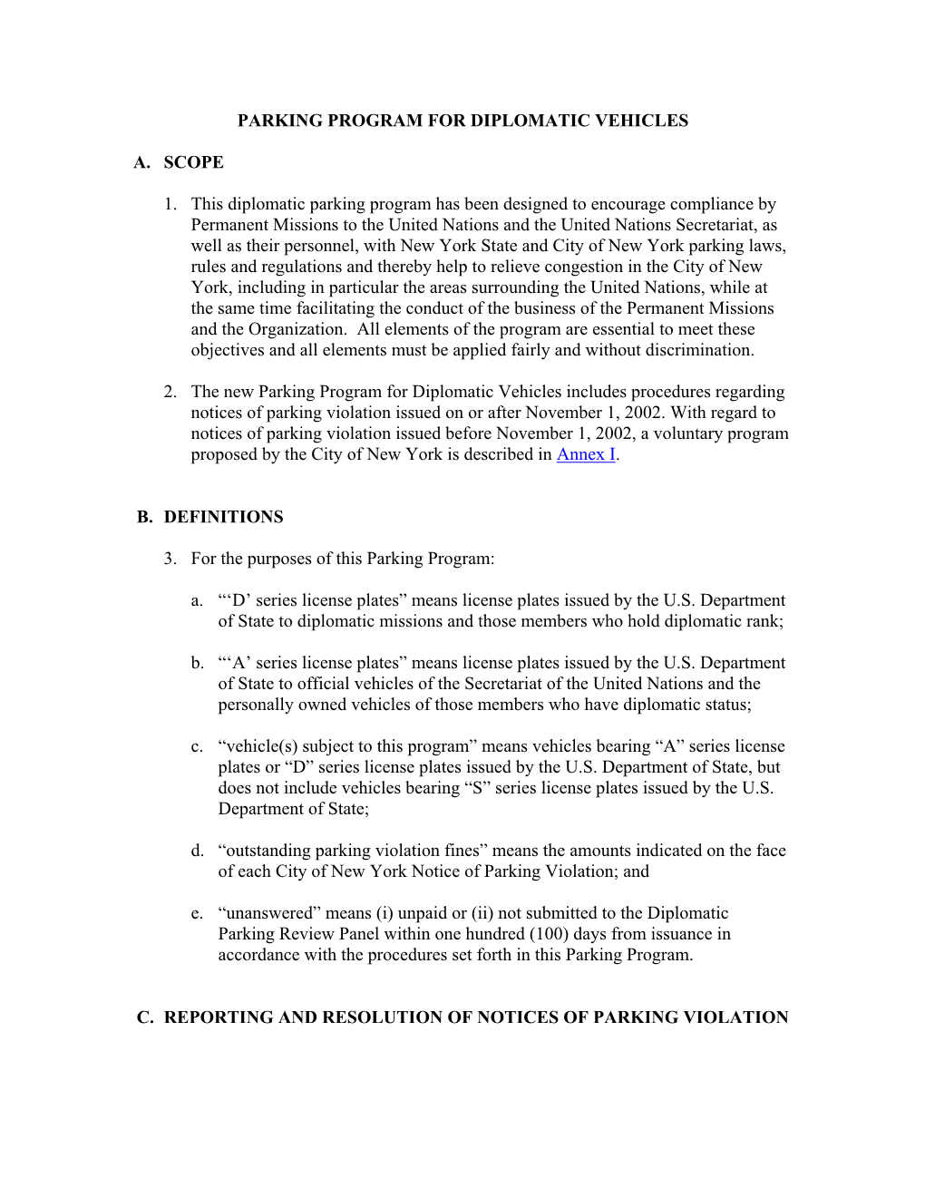 Parking Program for Diplomatic Vehicles