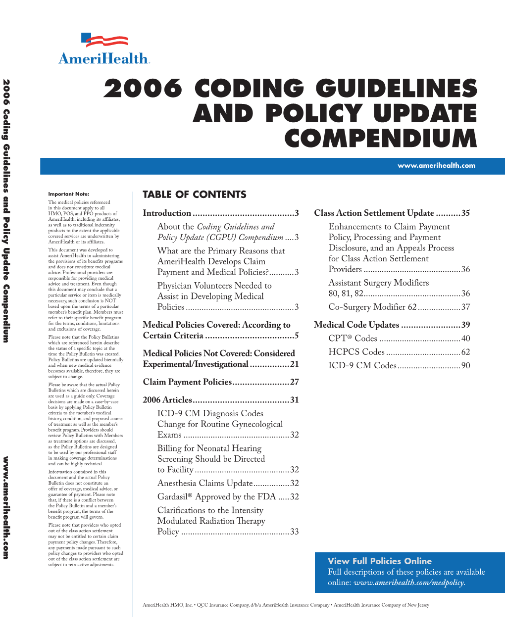 2006 Coding Guidelines and Policy Update Compendium M 526