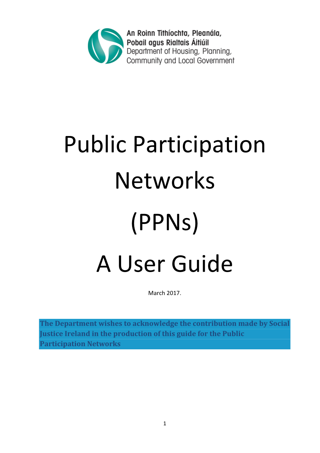 Public Participation Networks (Ppns) a User Guide