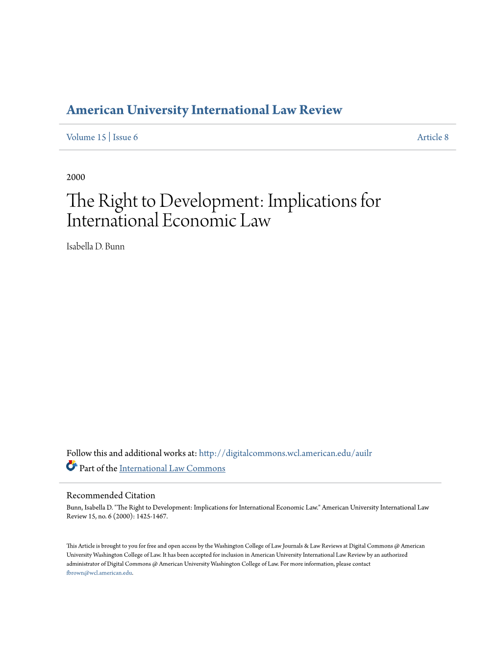 Implications for International Economic Law Isabella D