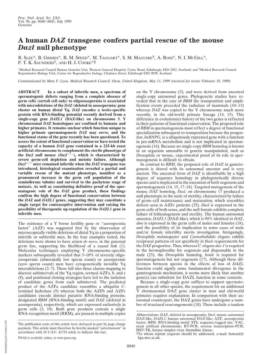 A Human DAZ Transgene Confers Partial Rescue of the Mouse Dazl Null Phenotype