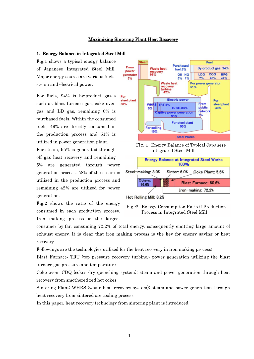 1 Maximizing Sintering Plant Heat Recovery 1. Energy Balance In