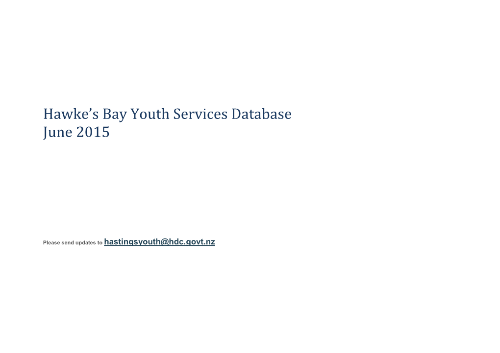 Hawke's Bay Youth Services Database June 2015