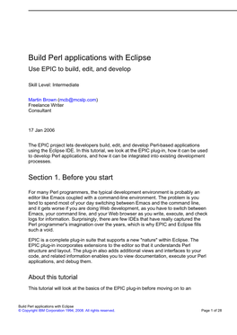 Build Perl Applications with Eclipse Use EPIC to Build, Edit, and Develop