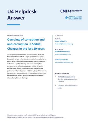 Corruption in Serbia: Tihelpdesk@Transparency.Org