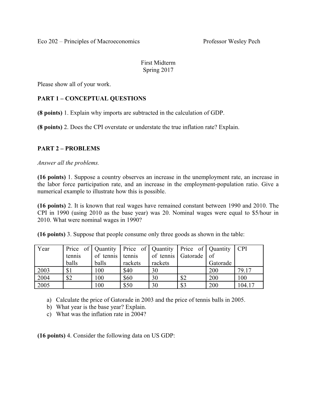 Eco 202 Principles of Macroeconomics Professor Wesley Pech