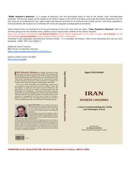 Iran, Hussein's Dilemma" Offers an Intimate Glimpse Into the Societal Norms, Political Culture and Business Realities of the Islamic Republic