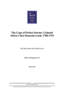 The Cape of Perfect Storms: Colonial Africa's First Financial Crash, 1788-1793