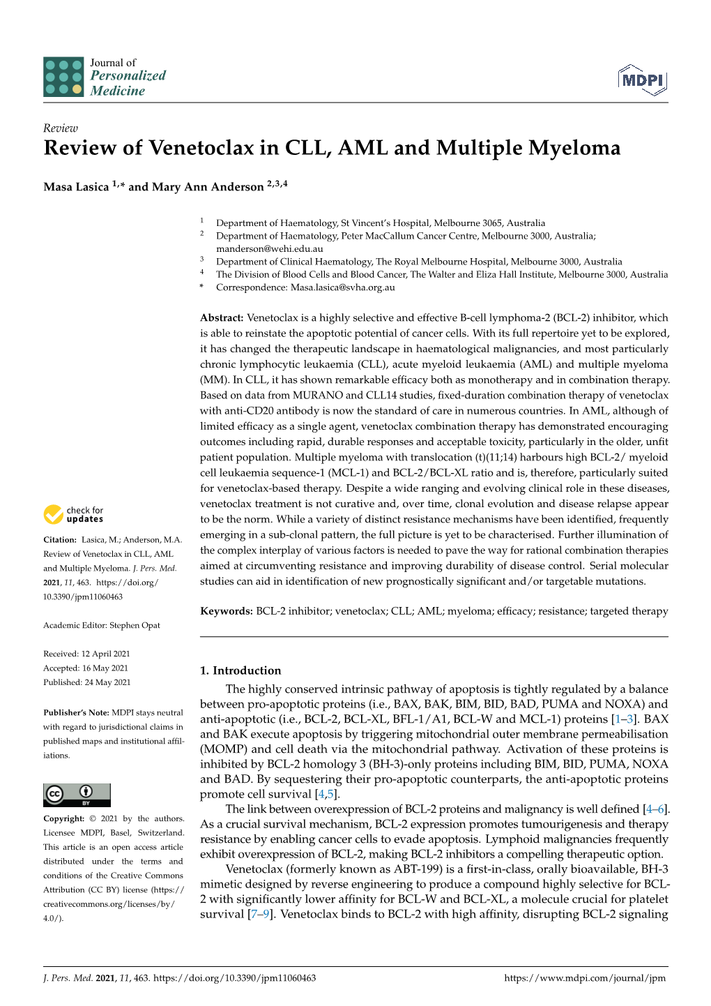 Review of Venetoclax in CLL, AML and Multiple Myeloma