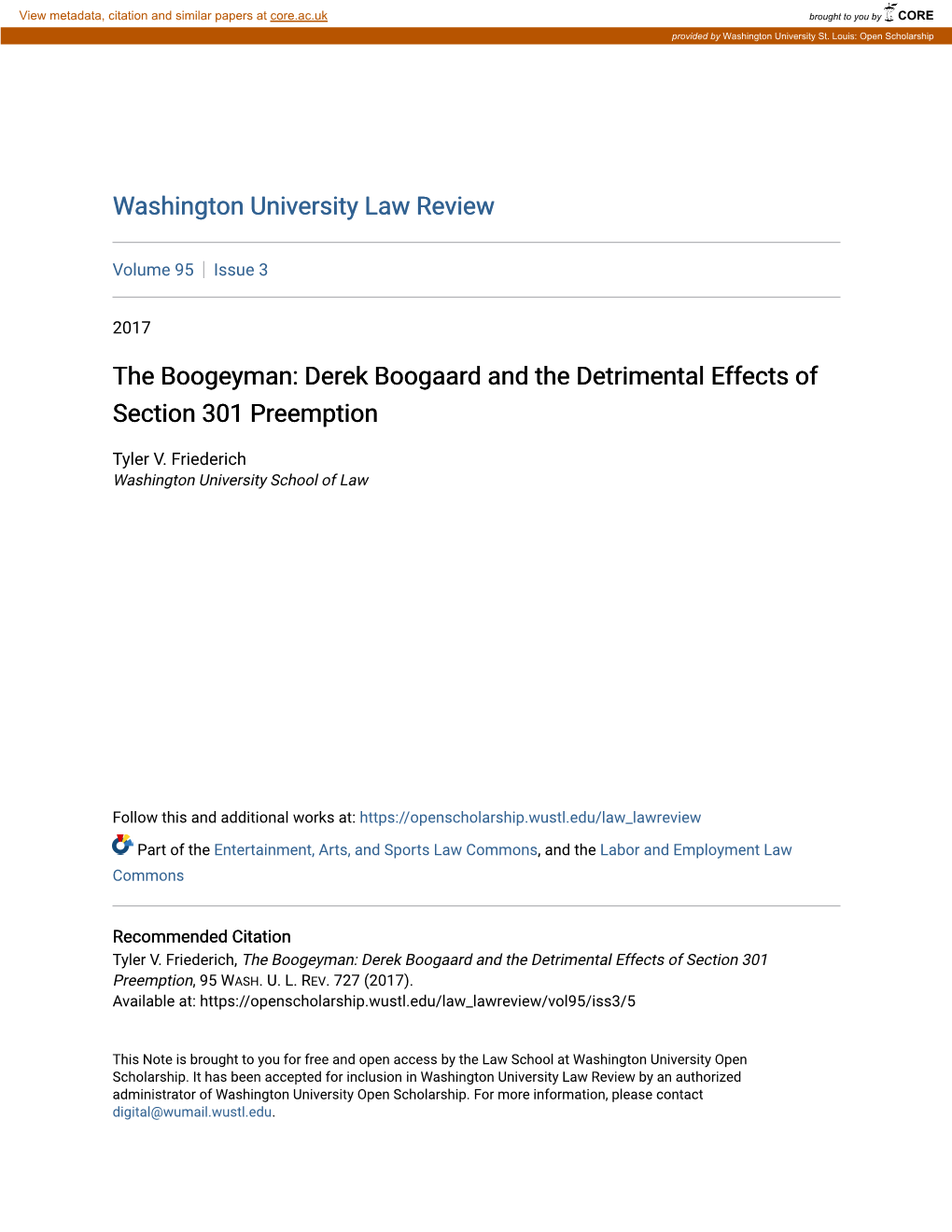 Derek Boogaard and the Detrimental Effects of Section 301 Preemption
