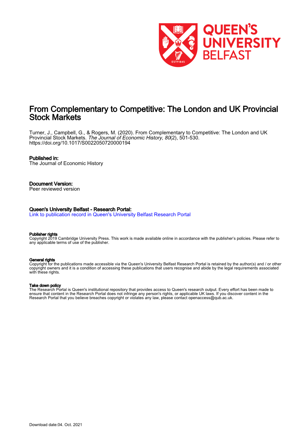 The London and UK Provincial Stock Markets