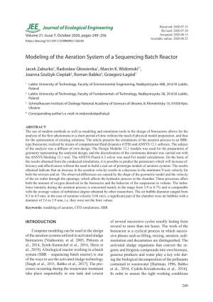 Modeling of the Aeration System of a Sequencing Batch Reactor