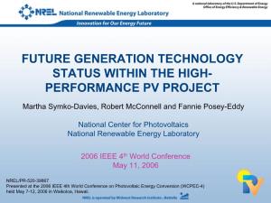 Future Generation Technology Status Within the High-Performance PV Project