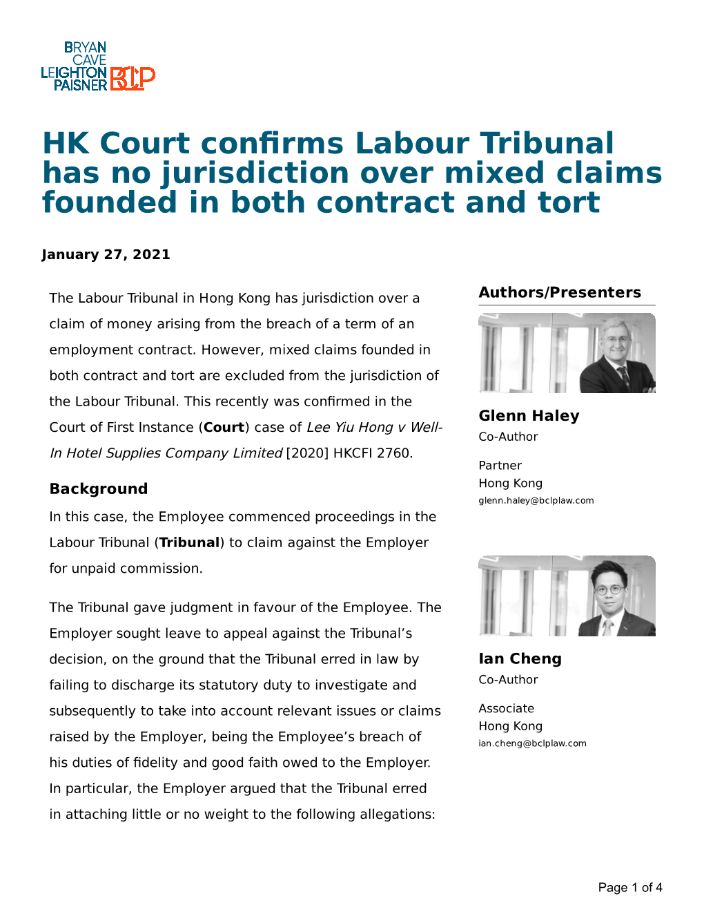 HK Court Confirms Labour Tribunal Has No Jurisdiction Over Mixed