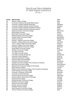 FY 2005 Title III and Title V Eligible Institutions (PDF)