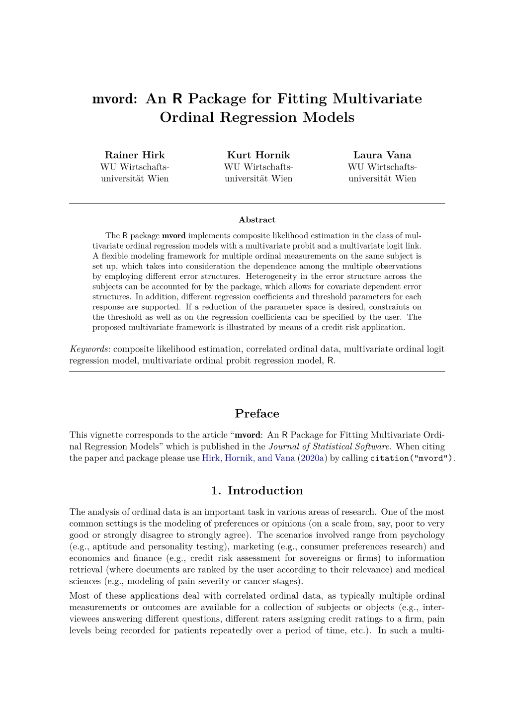 Mvord: an R Package for Fitting Multivariate Ordinal Regression Models