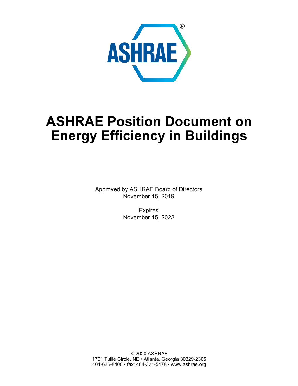 ASHRAE Position Document on Energy Efficiency in Buildings