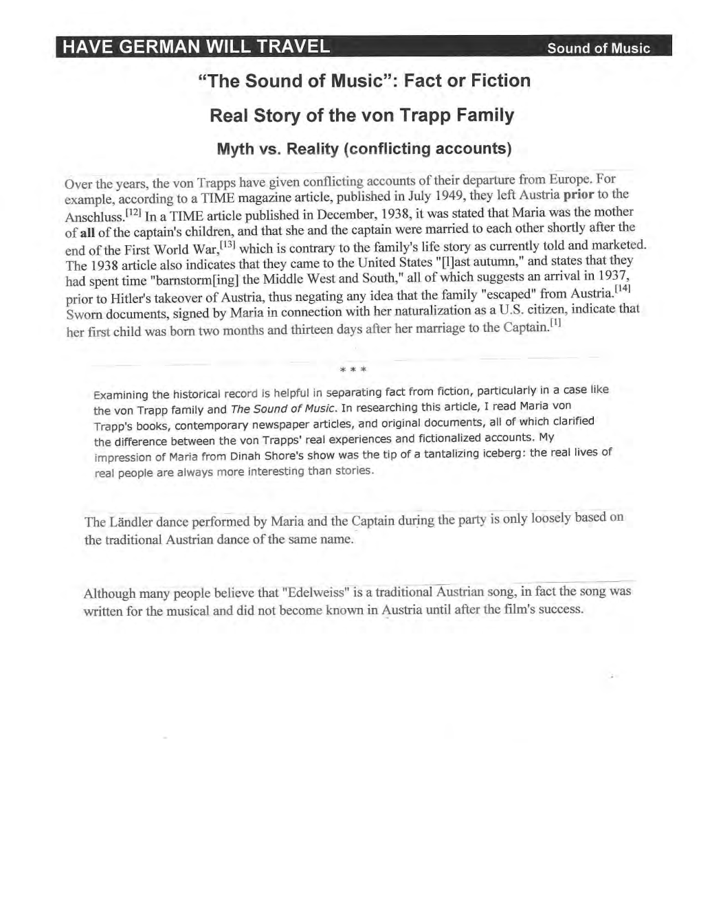 "The Sound of Music": Fact Or Fiction Real Story of the Von Trapp Family