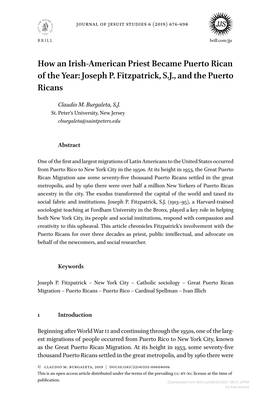 Joseph P. Fitzpatrick, SJ, and the Puerto Ricans
