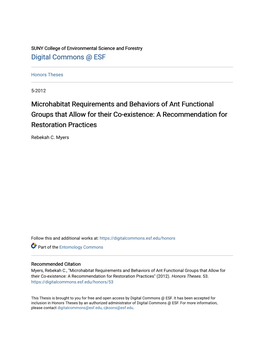 Microhabitat Requirements and Behaviors of Ant Functional Groups That Allow for Their Co-Existence: a Recommendation for Restoration Practices